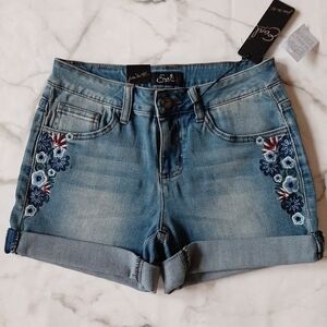 Earl Jeans floral embroidered cuffed High Waist Jean Shorts
